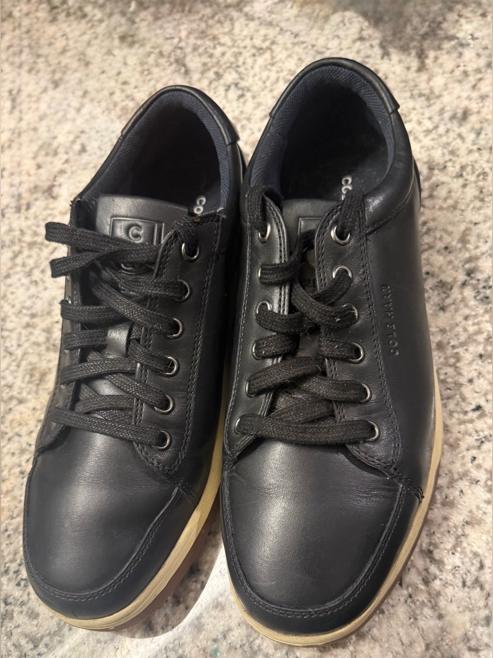 Cole Haan Men’s Black Leather Low-Top Sneakers with Cream Sole